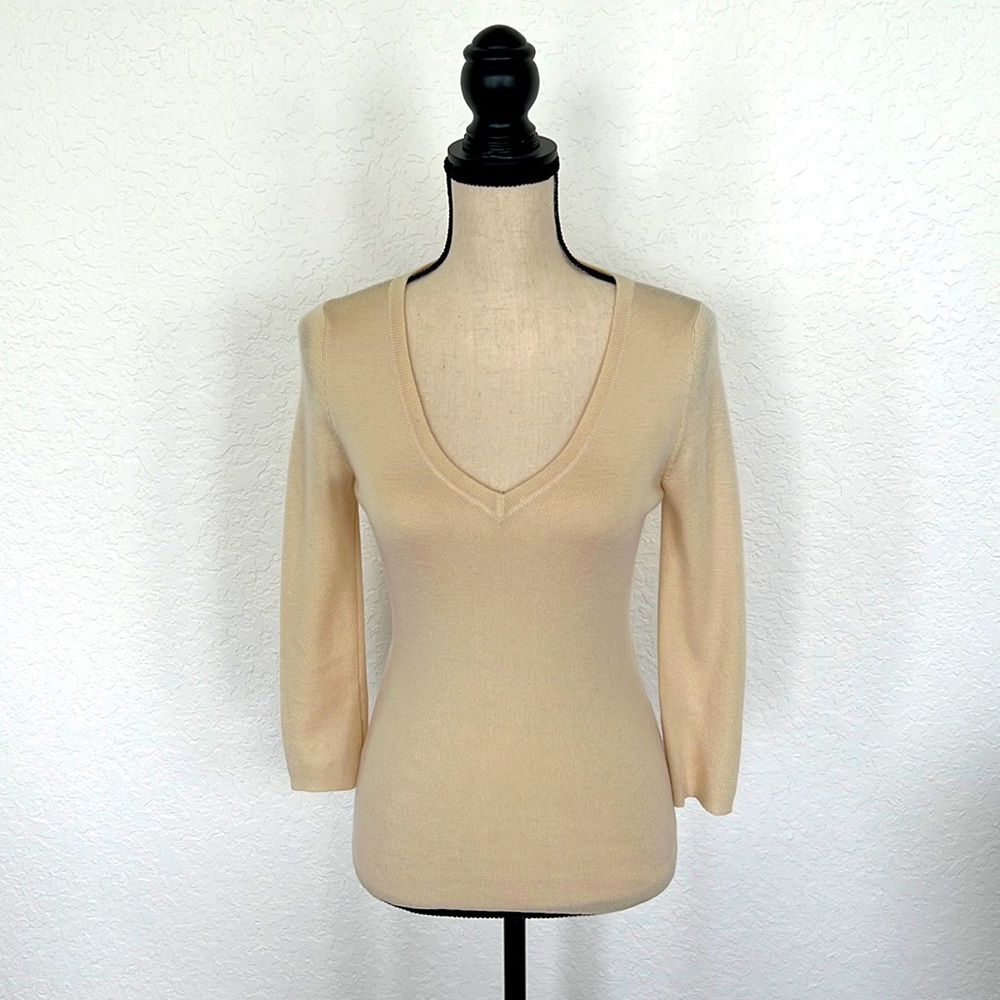 Ivory Cream Prada V-Neck Sweater size 42 Medium